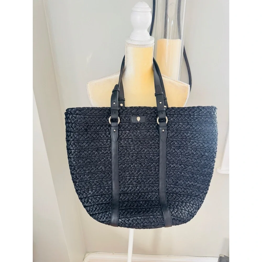 Helen Kaminski Pinimil Bridle Raffia Tote Bag, Black,‎ Designer Luxury, NWT
